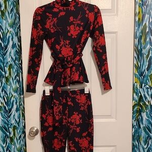 Floral Red and Black Women's Jumpsuit